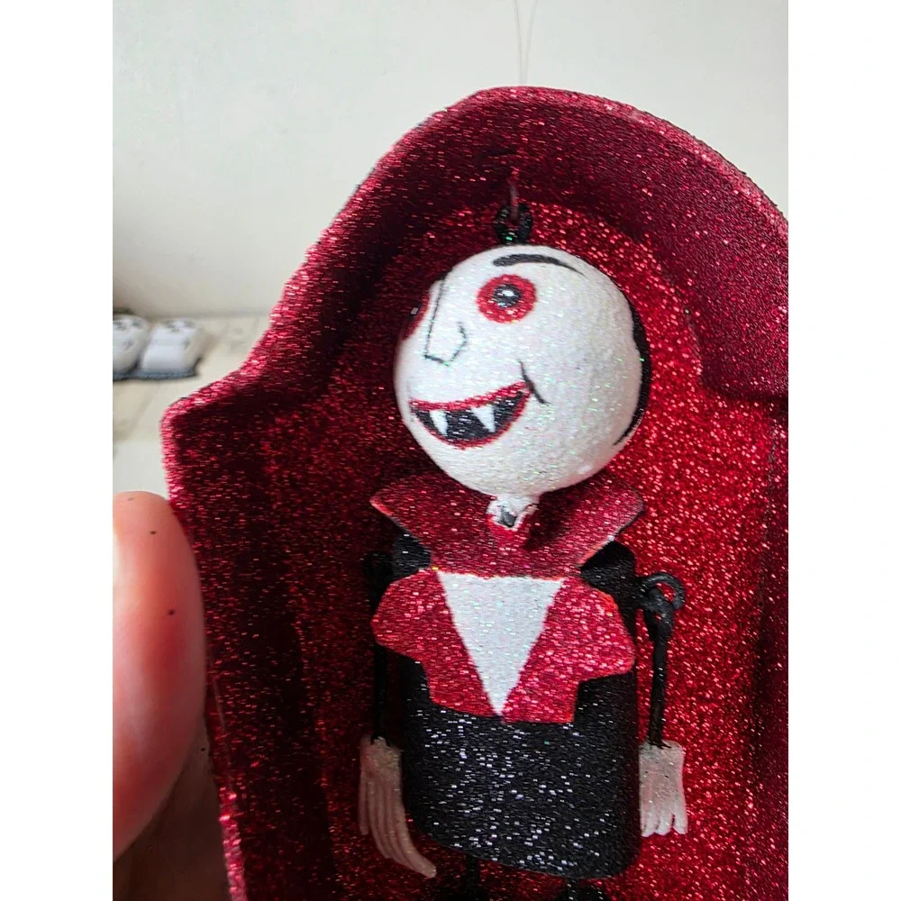 Vintage Pier 1 Dracula coffin glitter ornament Halloween decor vampire tree